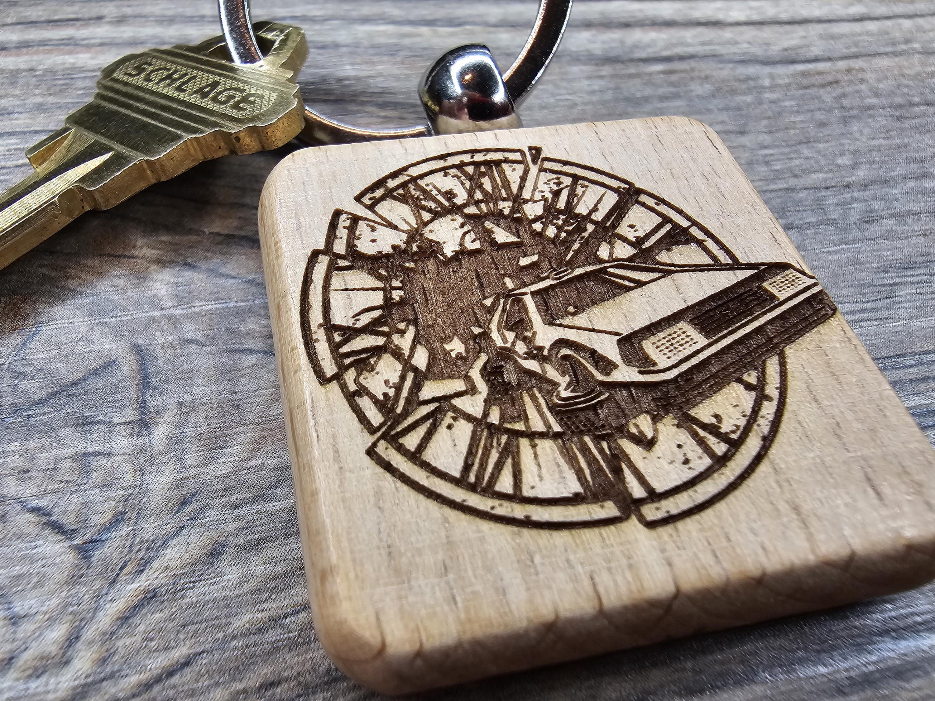 Back to the Future Keychain – Hardwood Double Sided Design with Stainless Steel Ring