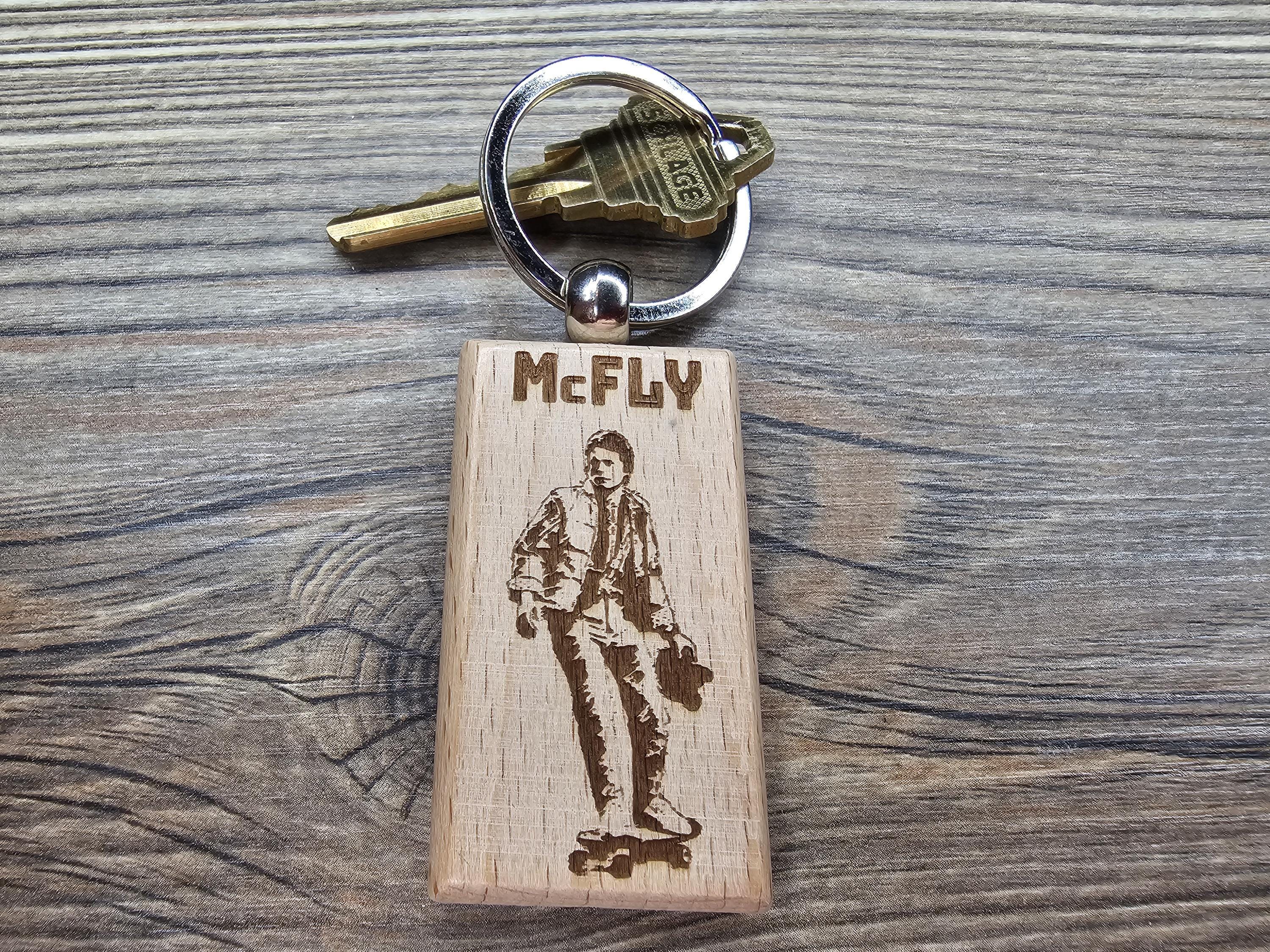 Back to the Future Keychain – Double Sided Laser Engraved Hardwood Bag Charm