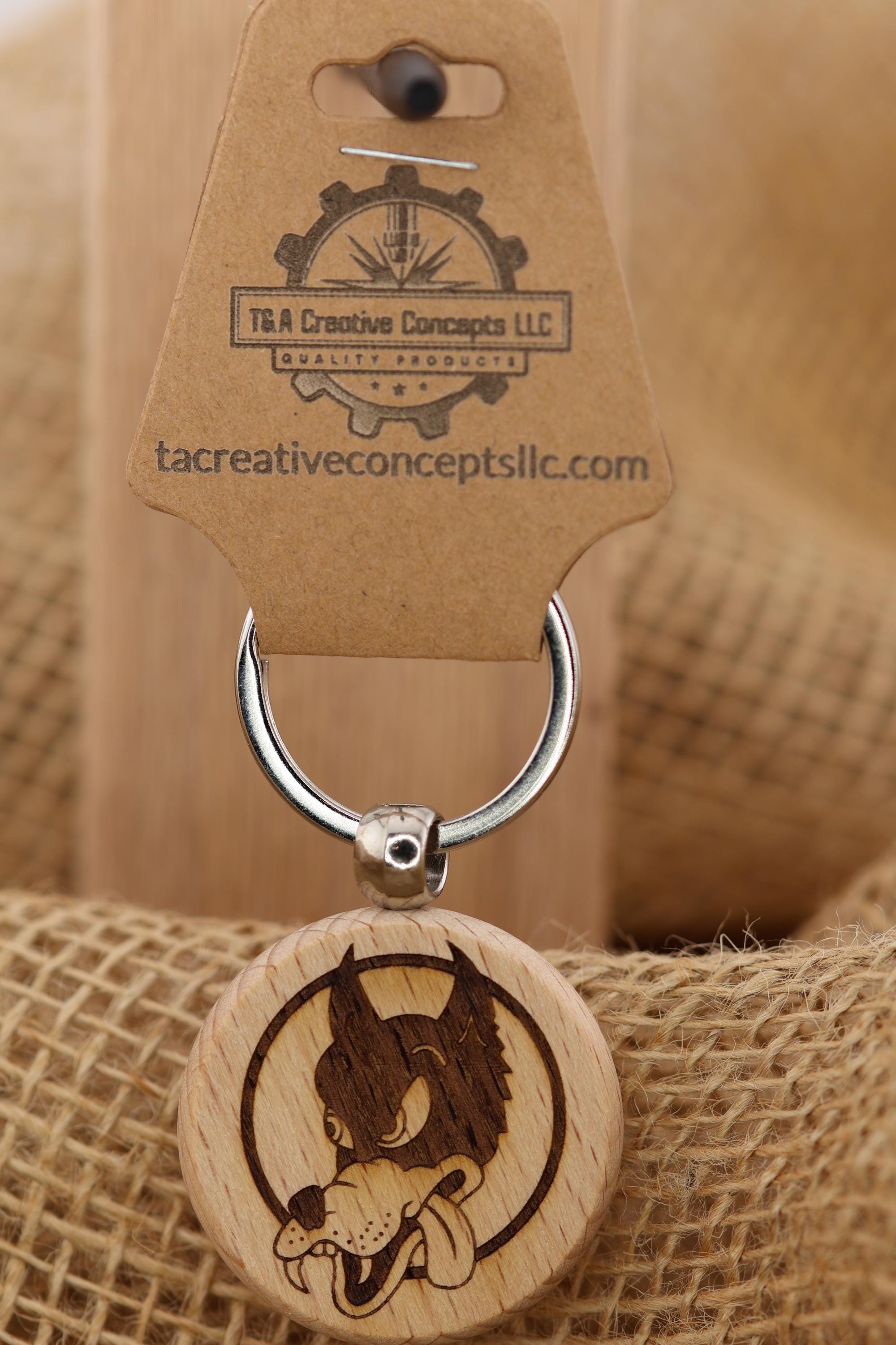 Grateful Dead Keychain – Double Sided Wooden Dire Wolf Design With Stainless Steel Ring