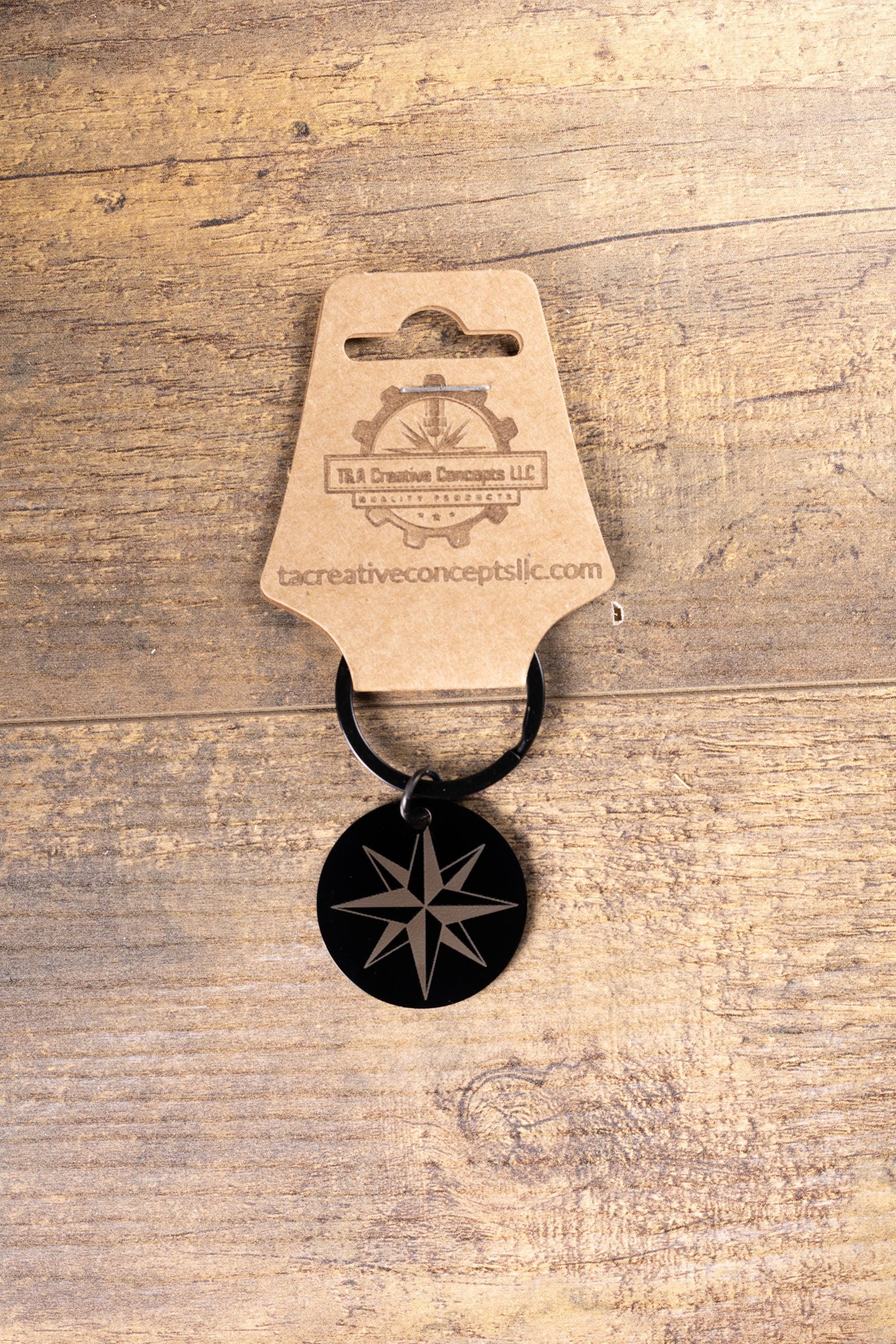 Nautical Star Keychain – Matte Black Double Sided Compass Pendant Gift