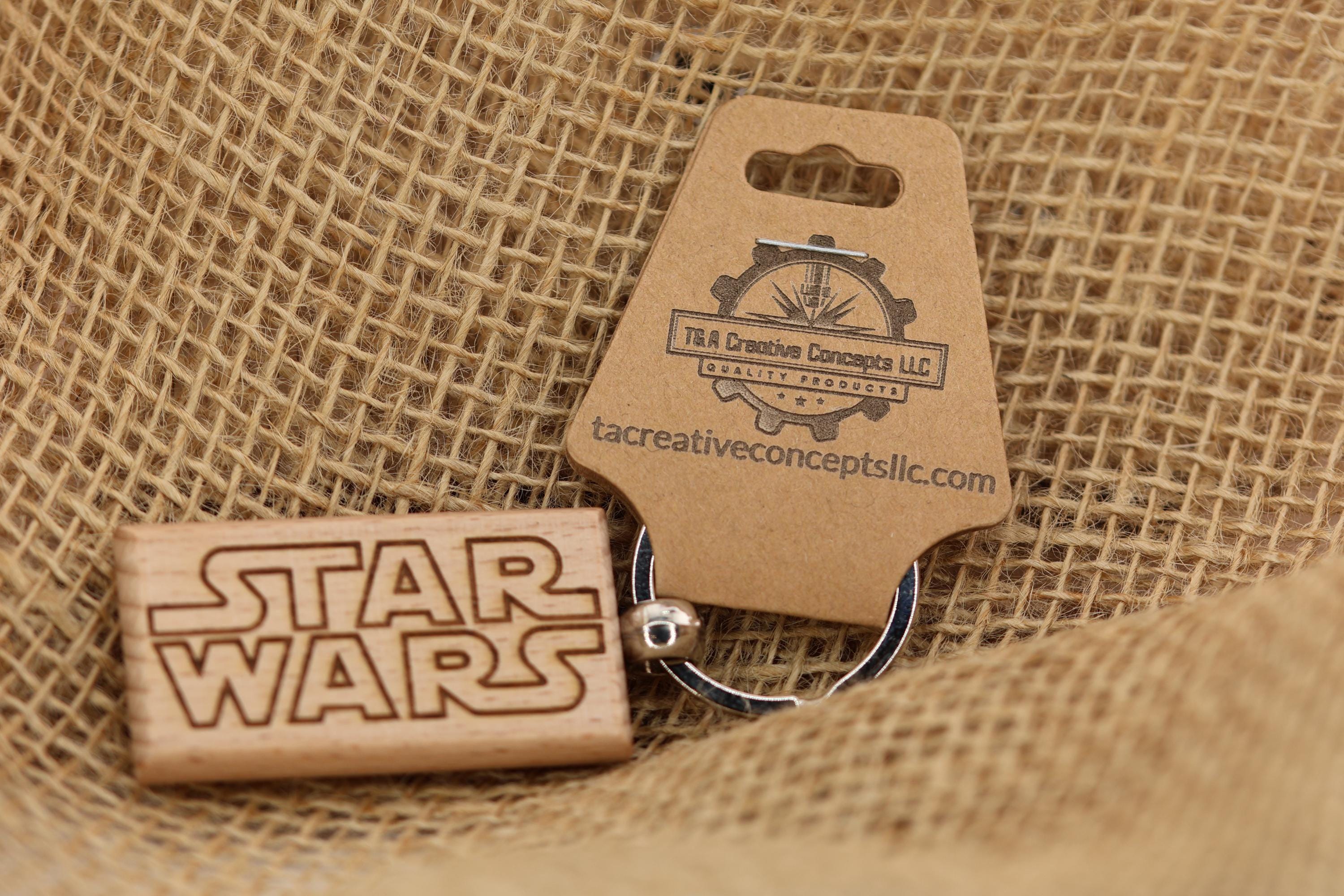 Star Wars Keychain – Double Sided Hardwood Laser Engraved Accessory With Stainless Steel Ring