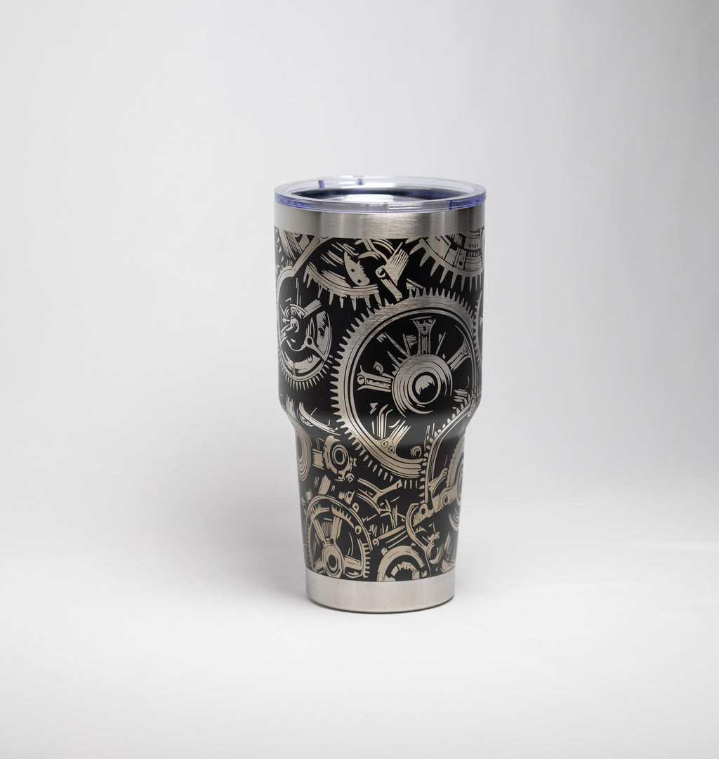 Steampunk Gear Tumbler - 30 Oz Insulated Stainless Steel Travel Cup With Laser Etched Design