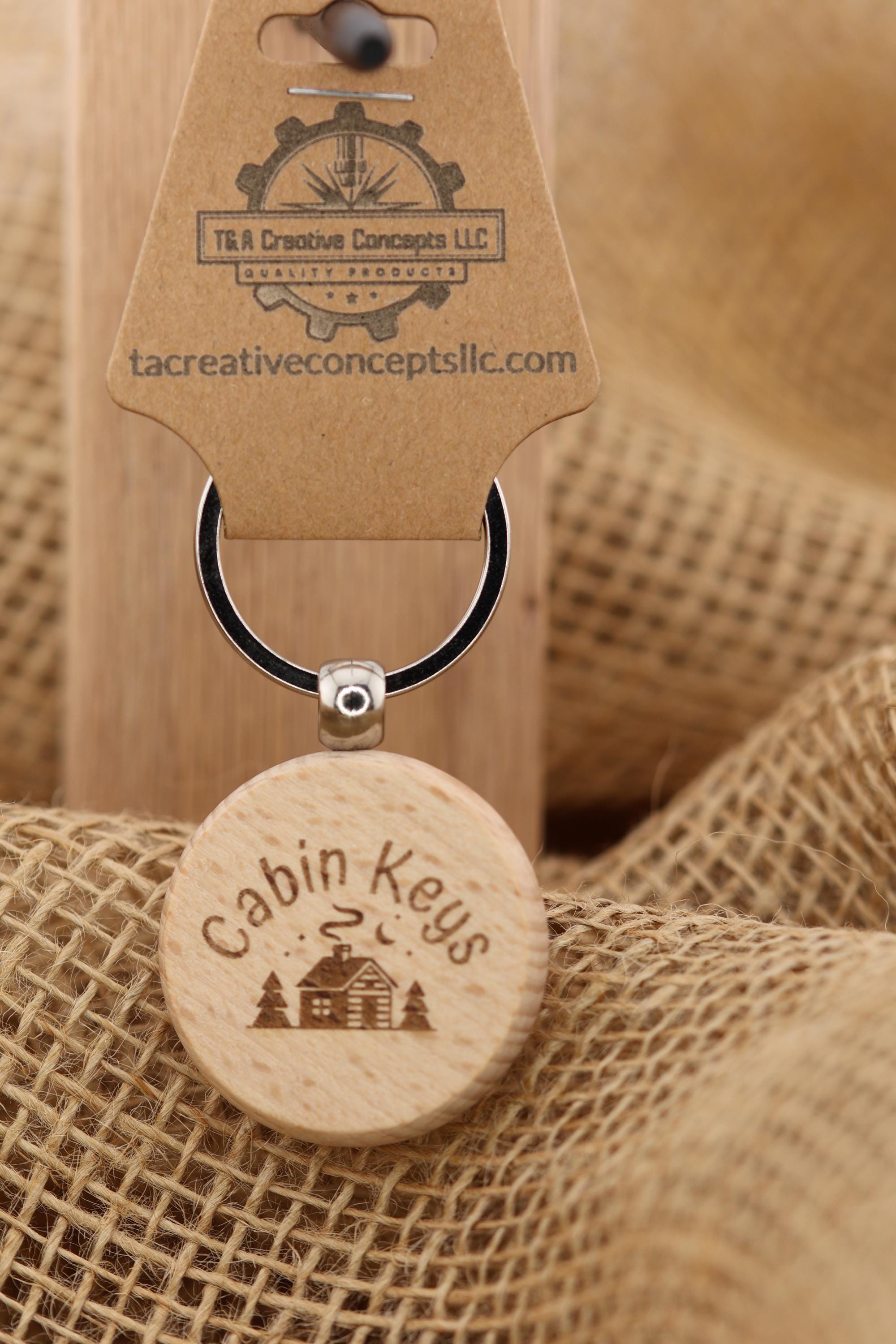 Cabin Keys Keychain – Hardwood Double-Sided Engraved Charm with Stainless Steel Ring