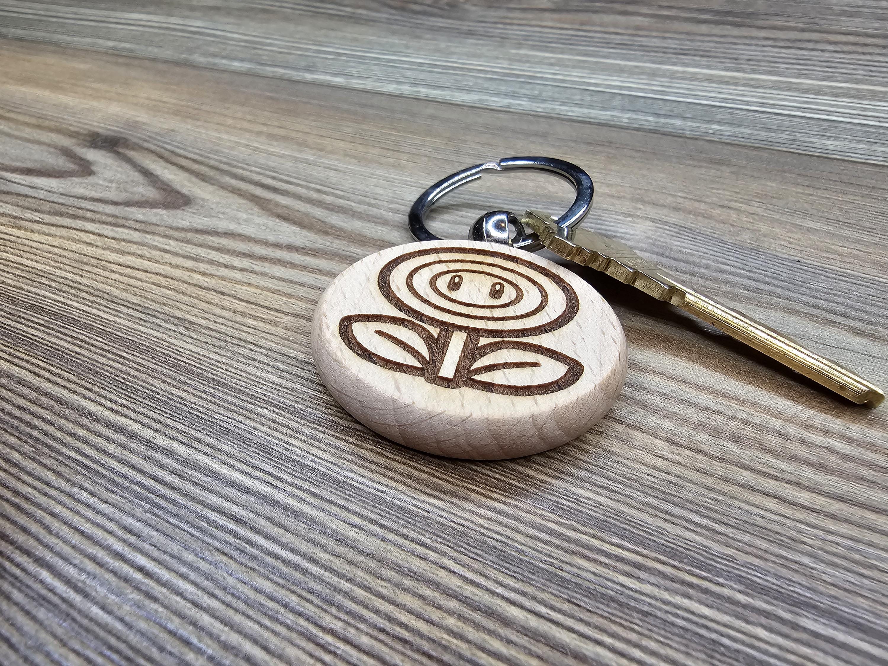 Firepower Flower Keychain - Laser Engraved Hardwood Gaming Accessory with Stainless Steel Ring