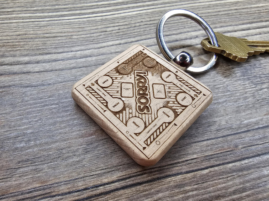 Sorry Board Game Keychain – Laser Engraved Hardwood Charm with Stainless Steel Ring