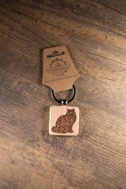 Wood Cat Keychain – Laser Engraved Hardwood | Durable Cat Pendant, Handmade Gift
