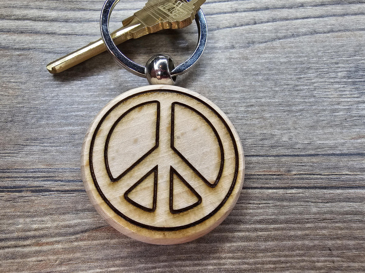 Peace Sign Keychain - Boho Style Charm | Hardwood Double Sided Engraving