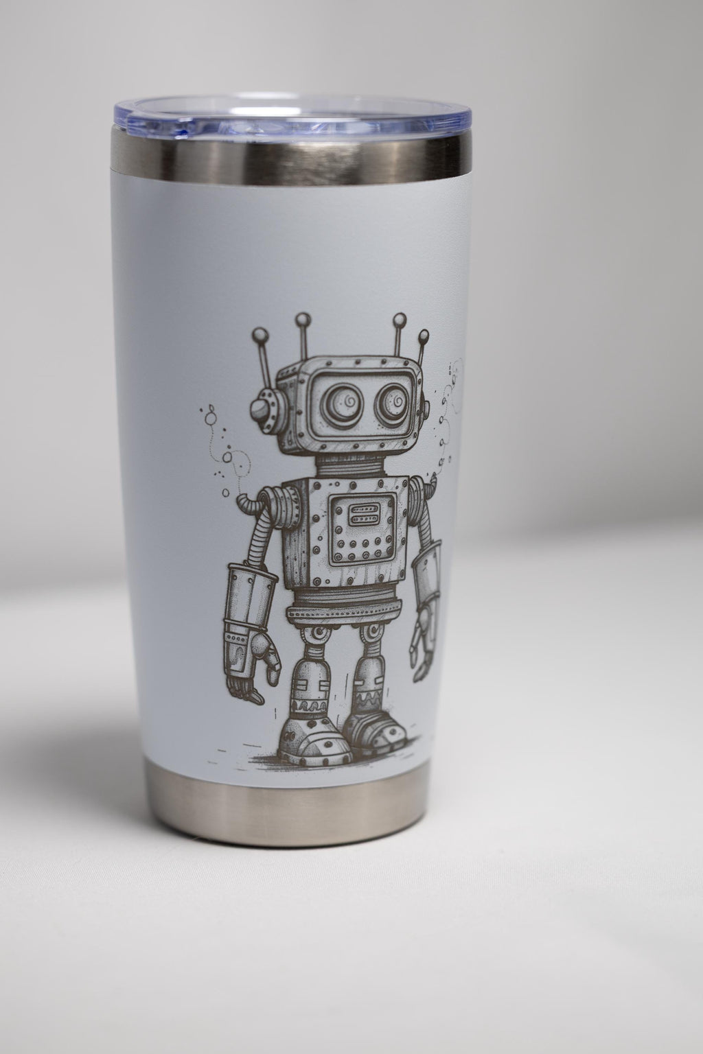 Retro Robot Tumbler – 20 oz Stainless Steel Cup with Laser Engraved Design