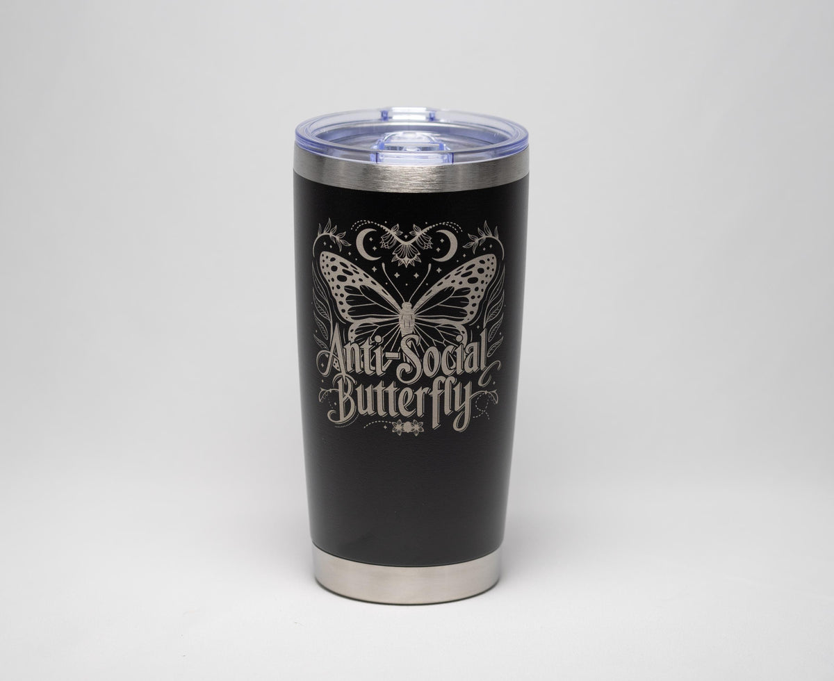 Insulated Travel Tumbler – Laser Engraved Butterfly Design, Custom Powder Coated, 20oz