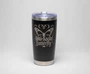 Insulated Travel Tumbler – Laser Engraved Butterfly Design, Custom Powder Coated, 20oz