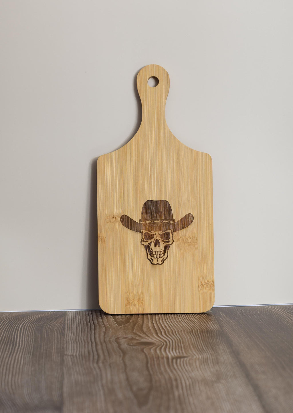 Cowboy Skull Cutting Board – Bamboo Rustic Kitchen Board With Cowboy Hat Design