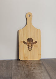 Cowboy Skull Cutting Board – Bamboo Rustic Kitchen Board With Cowboy Hat Design
