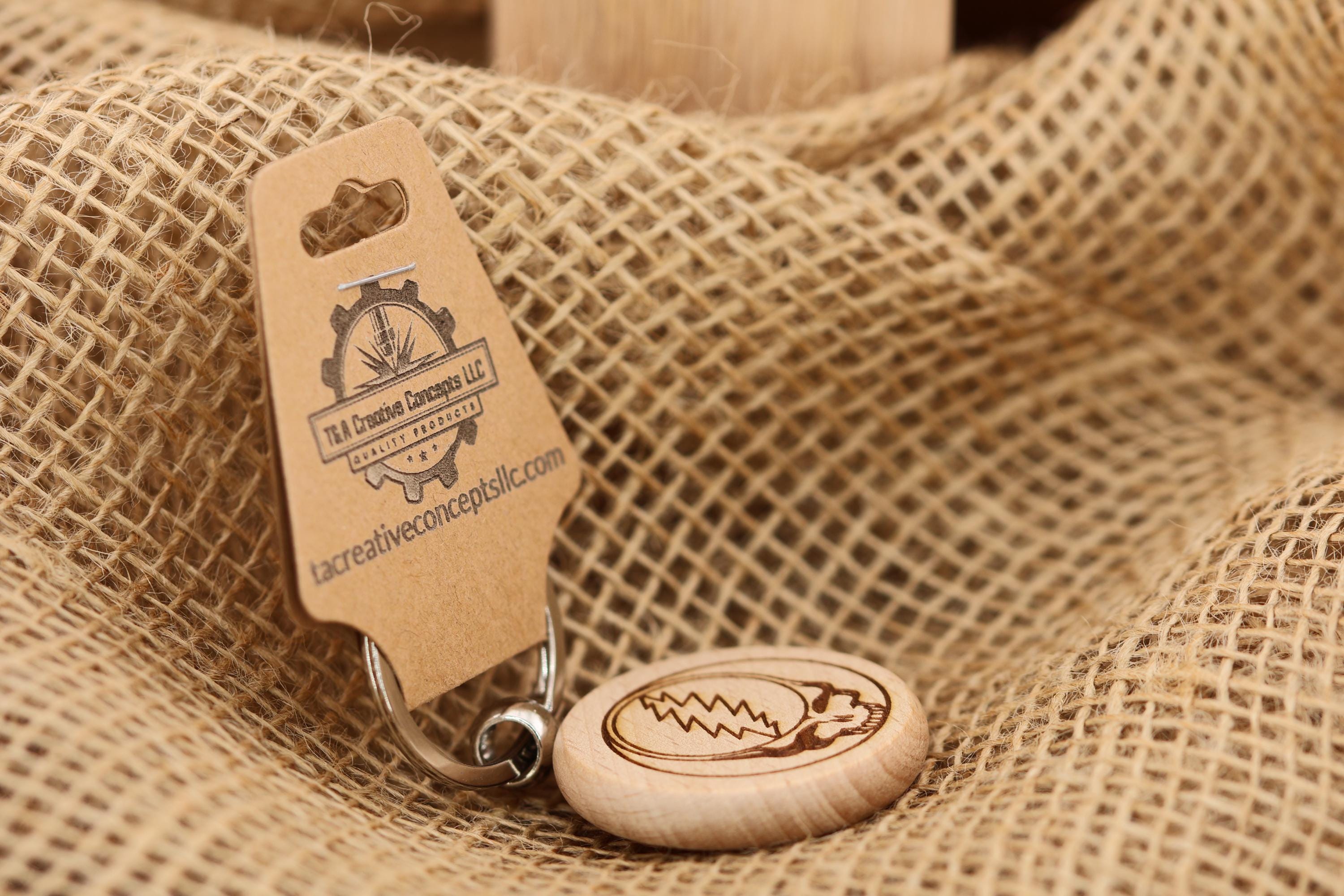 Deadhead Wood Keychain – Double Sided Laser Engraved Steal Your Face Logo Charm