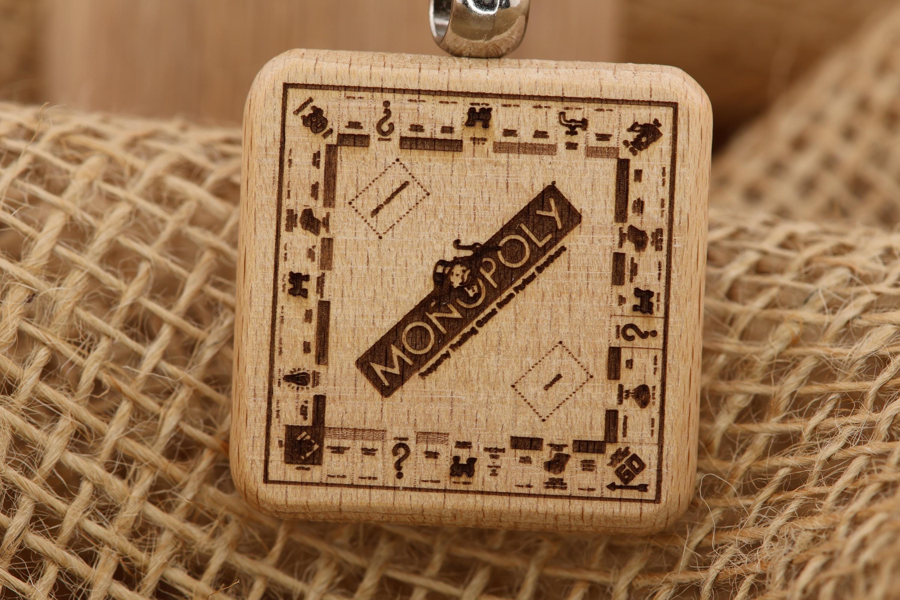 Monopoly Keychain - Double-Sided Engraved Hardwood Game Accessory with Stainless Steel Ring