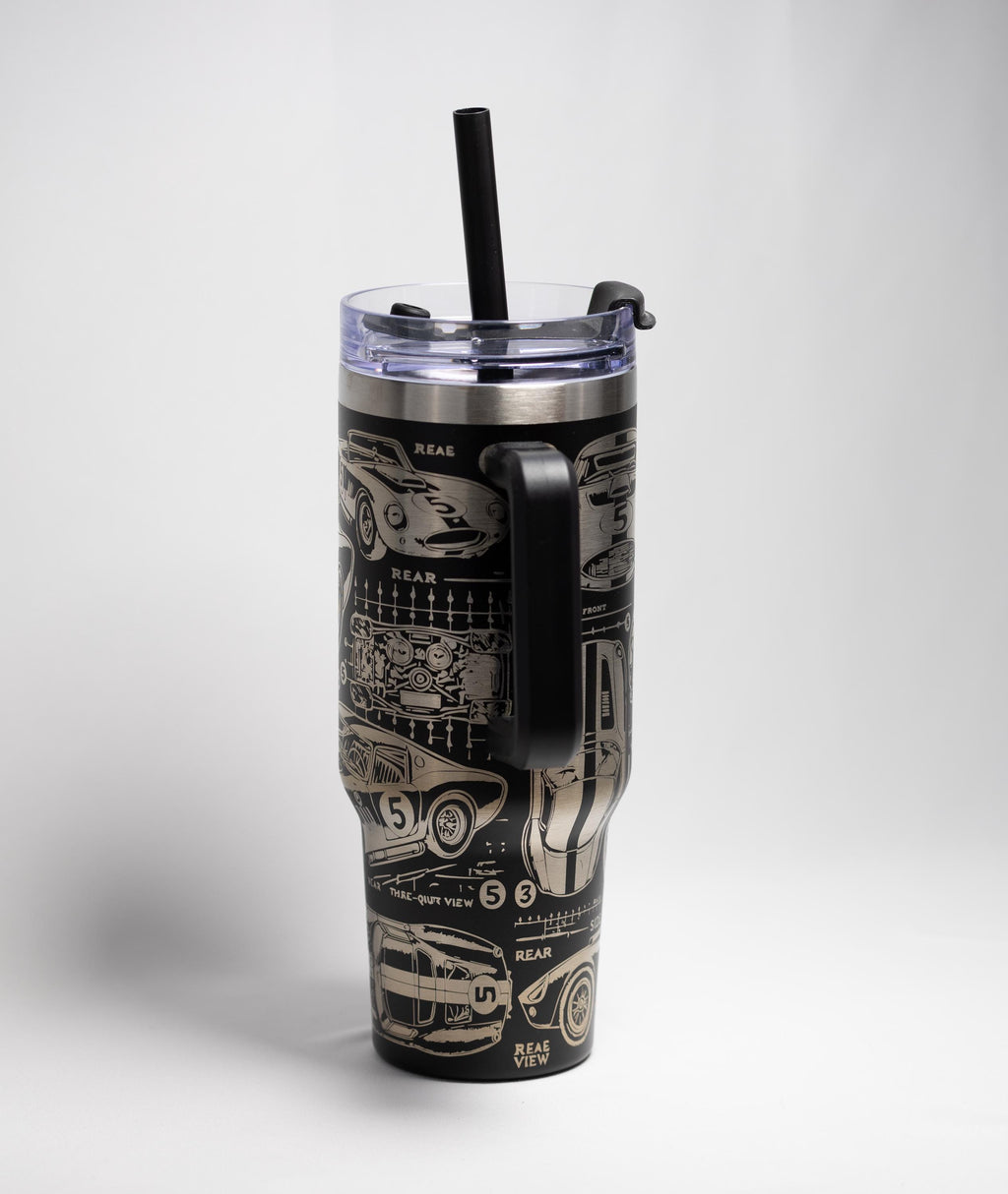 Vintage Race Car Tumbler - 40 oz Stainless Steel, Laser Engraved, Durable Travel Mug