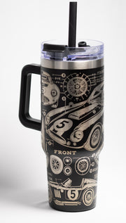 Vintage Race Car Tumbler - 40 oz Stainless Steel, Laser Engraved, Durable Travel Mug