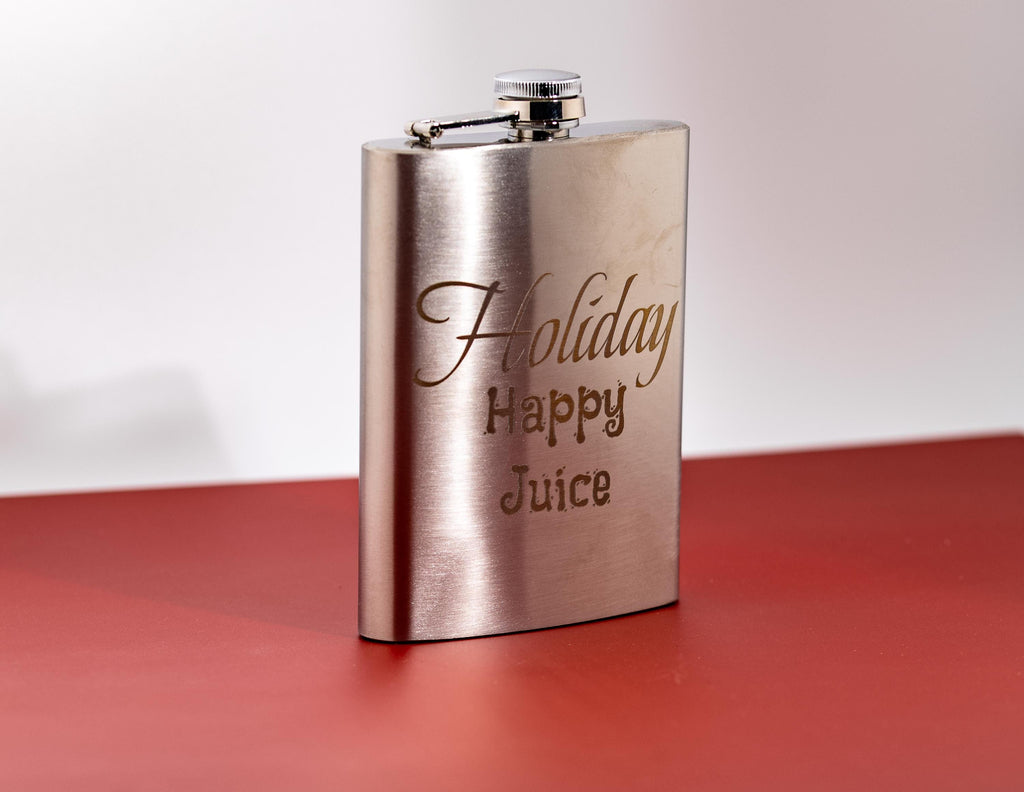 Engraved Silver Flask - 8oz Stainless Steel Holiday Gift Flask | Leak Proof Design