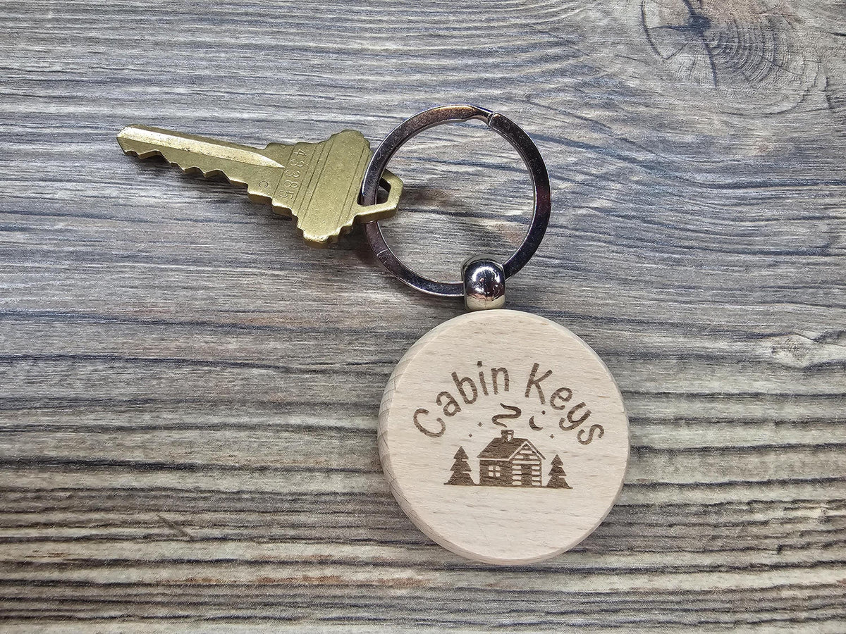 Cabin Keys Keychain – Hardwood Double-Sided Engraved Charm with Stainless Steel Ring