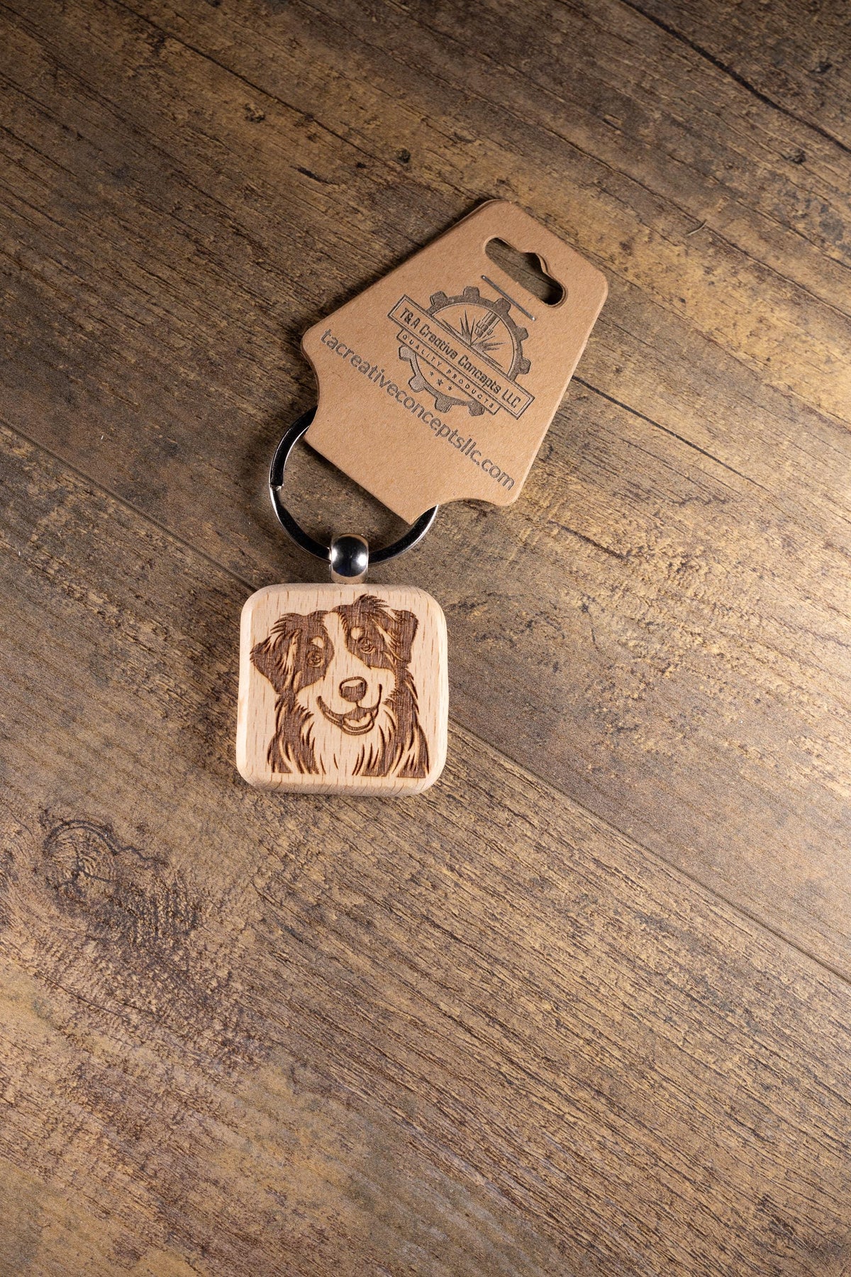Australian Shepherd Keychain – Laser Engraved Hardwood Dog Lover Gift Idea