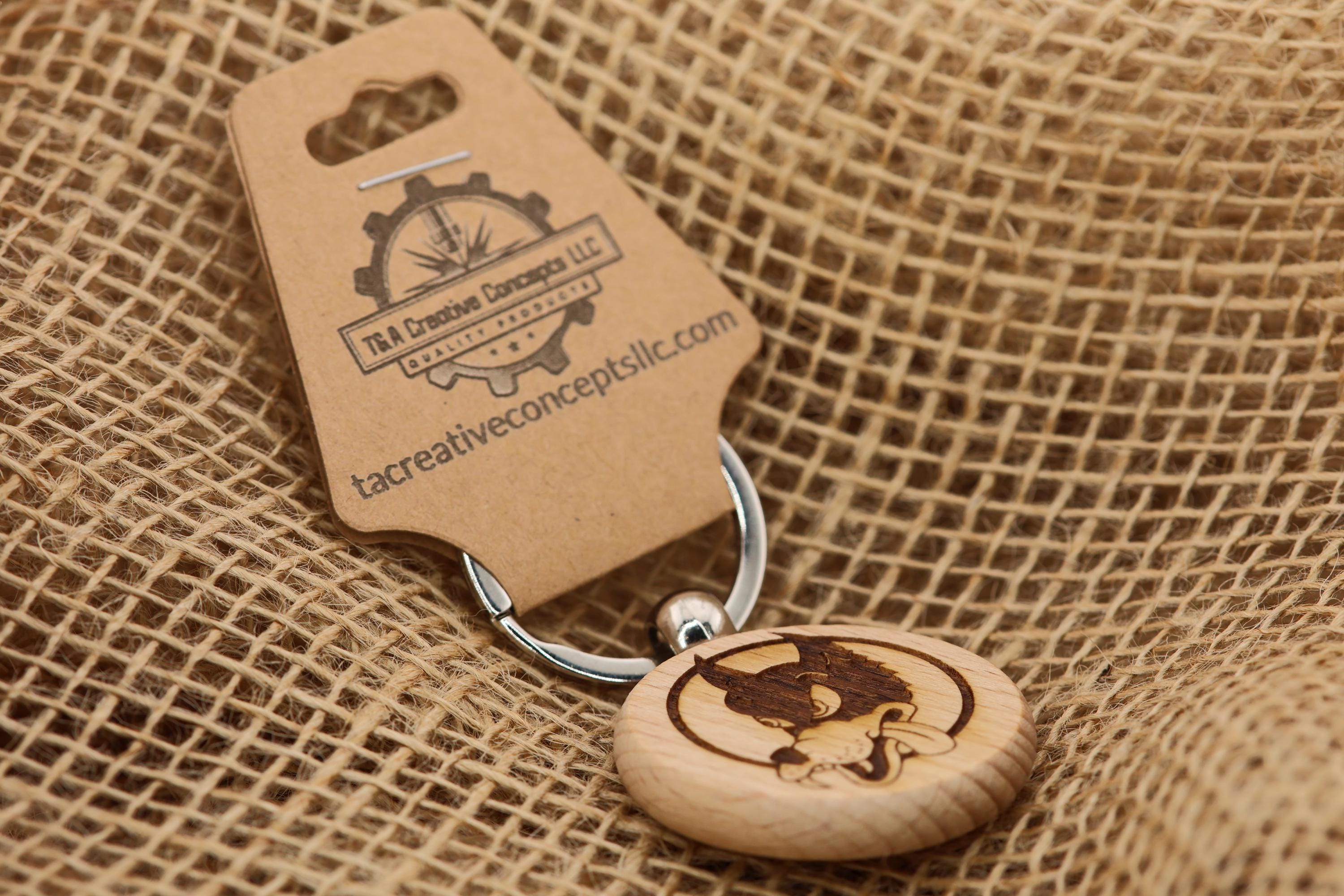Grateful Dead Keychain – Double Sided Wooden Dire Wolf Design With Stainless Steel Ring