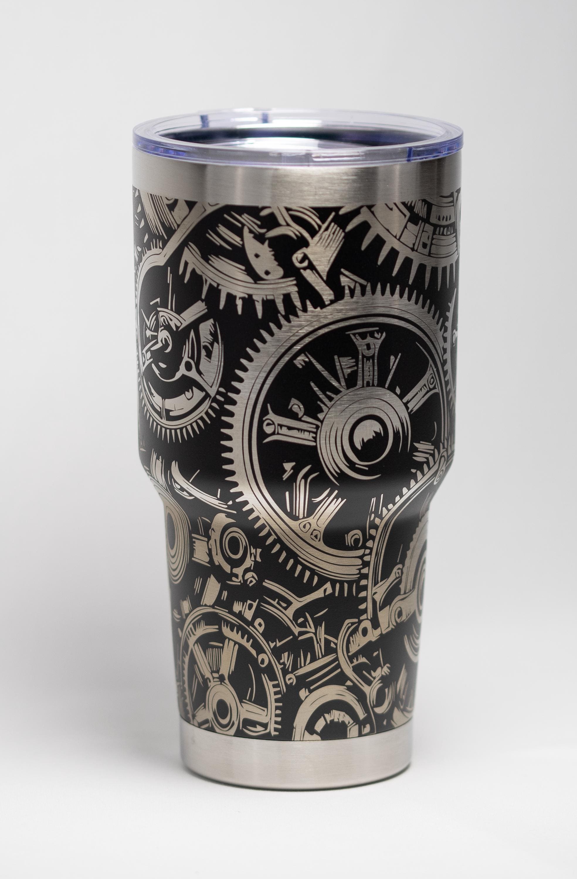 Steampunk Gear Tumbler - 30 Oz Insulated Stainless Steel Travel Cup With Laser Etched Design