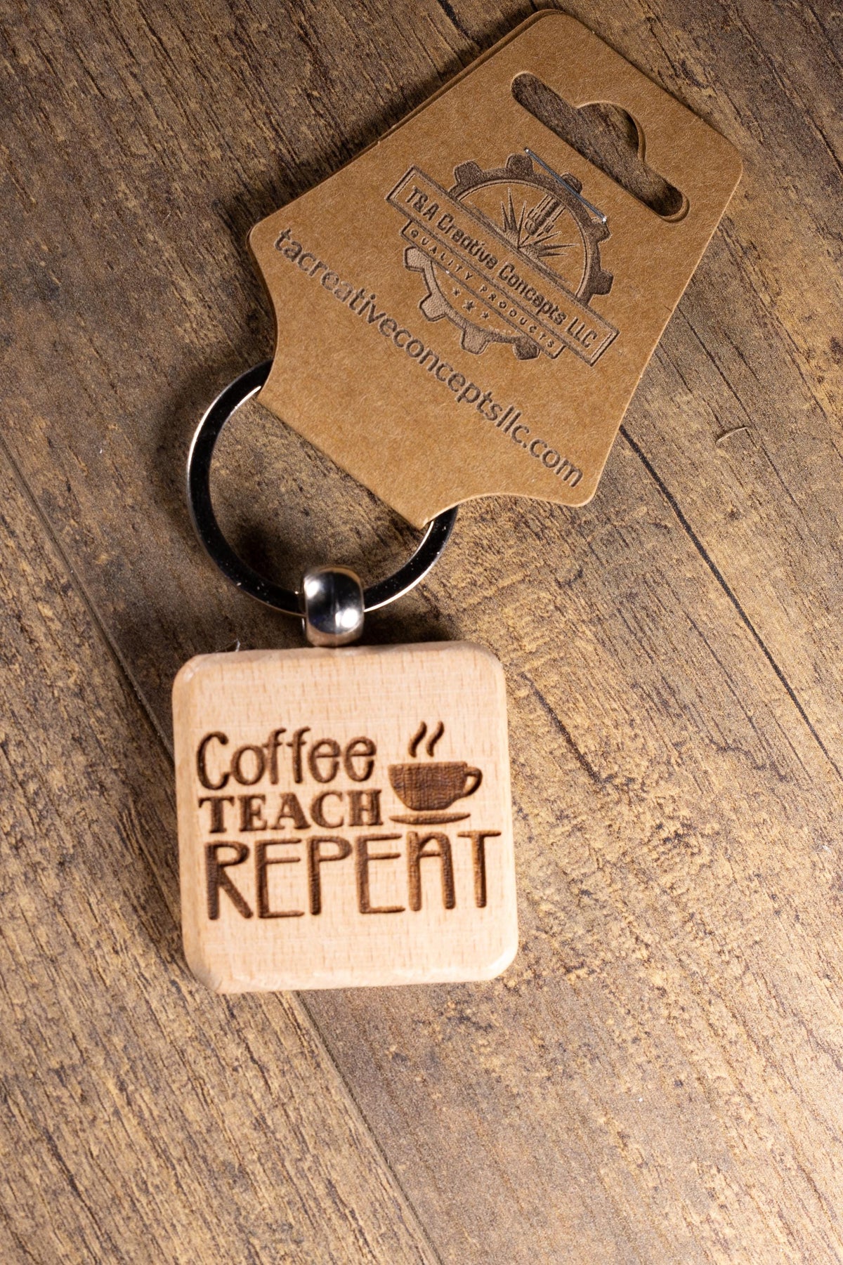 Teacher Keychain – Laser Engraved Hardwood Bag Charm | Coffee Teacher Gift