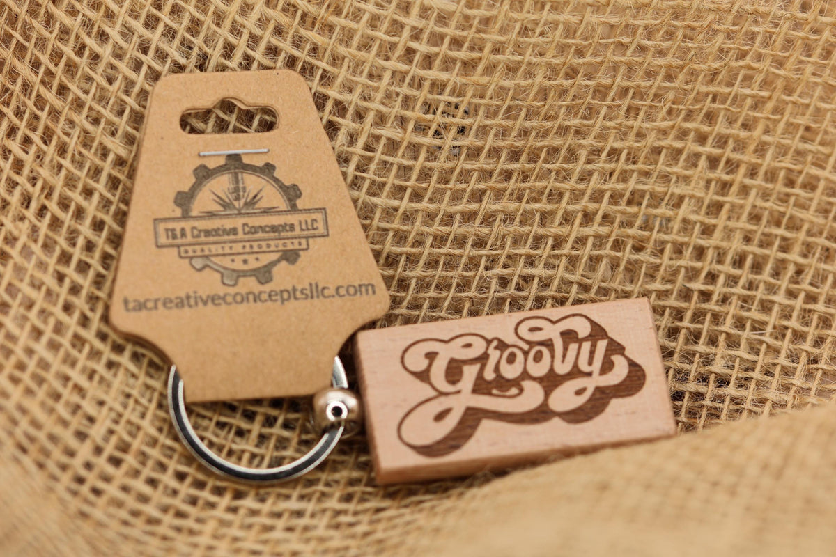 Groovy Keychain – Retro 70s Double Sided Engraved Hardwood Charm