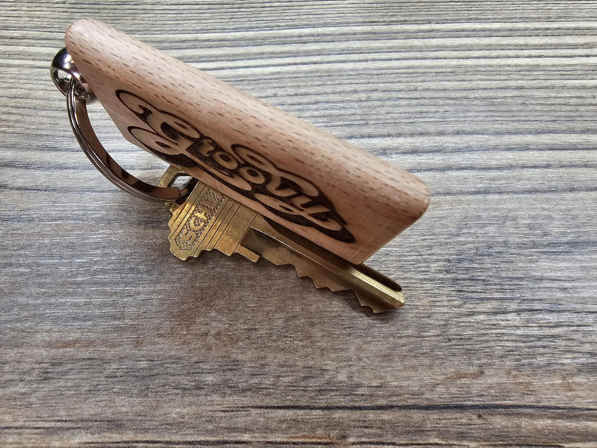 Groovy Keychain – Retro 70s Double Sided Engraved Hardwood Charm