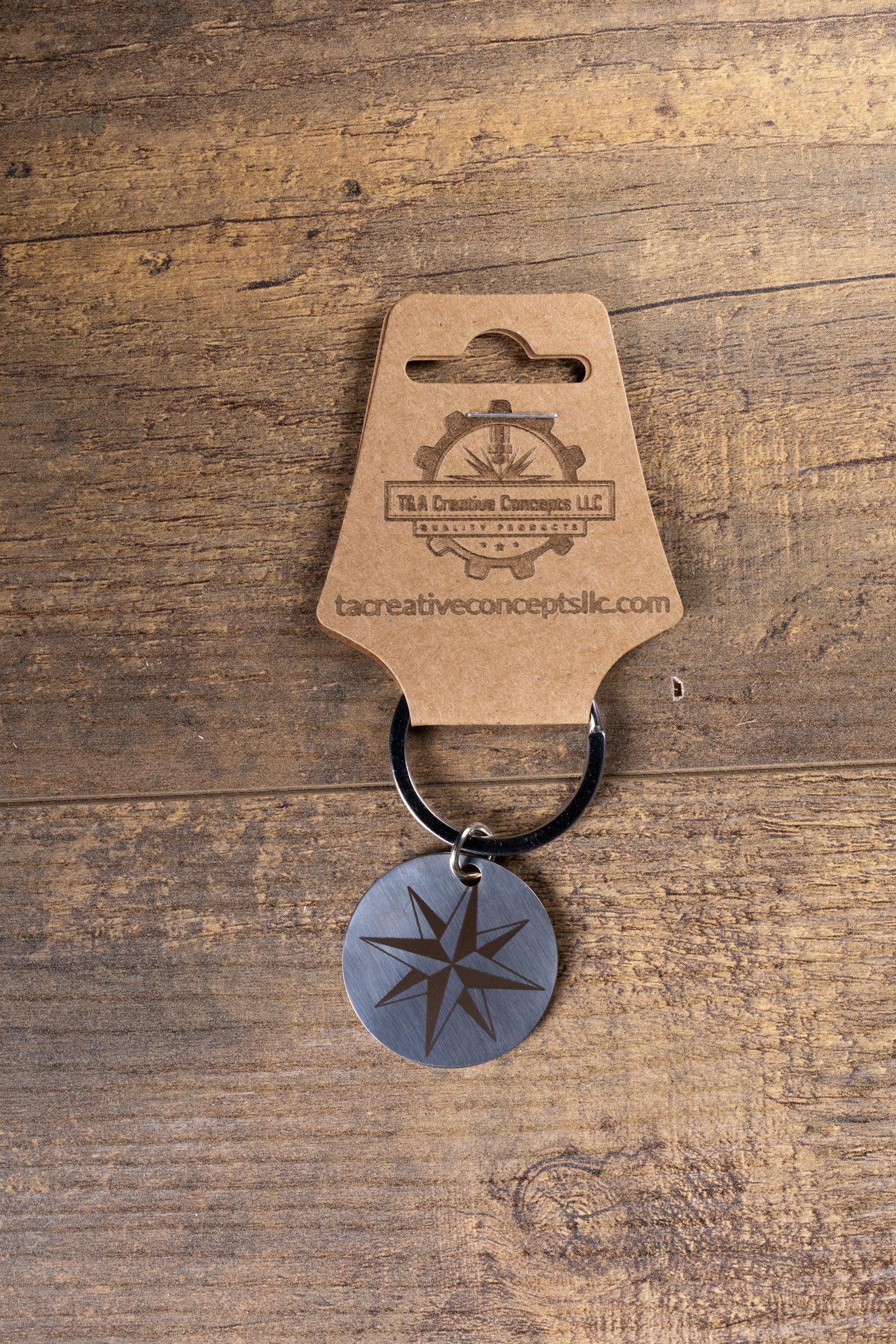 Nautical Star Keychain – Stainless Steel, Double Sided Laser Engraved Design