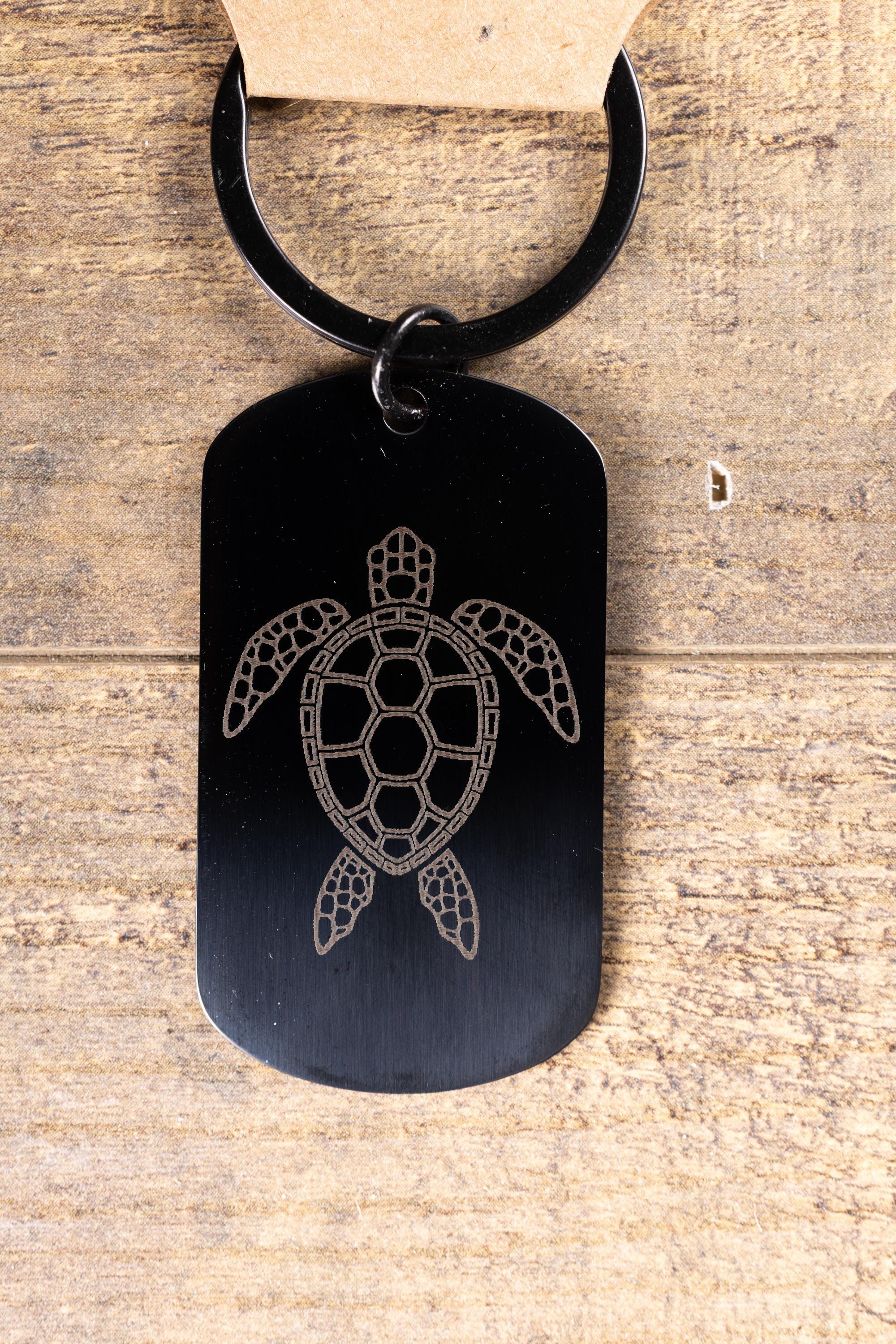 Black Stainless Steel Keychain – Laser Engraved Sea Turtle, Rust Resistant, Durable Daily Use