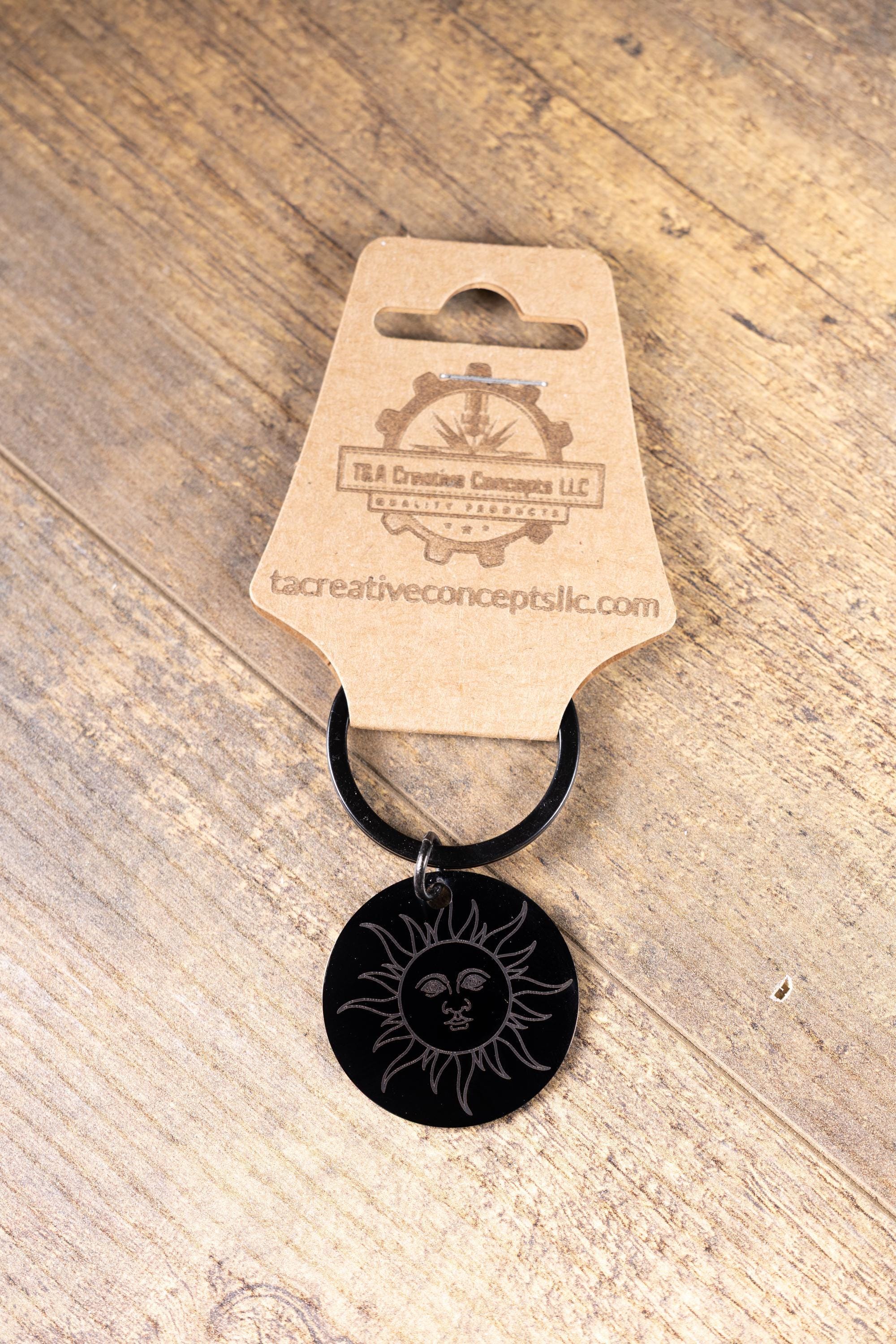Matte Black Sun Keychain – Laser Engraved Minimalist Sun Charm, Durable Everyday Accessory