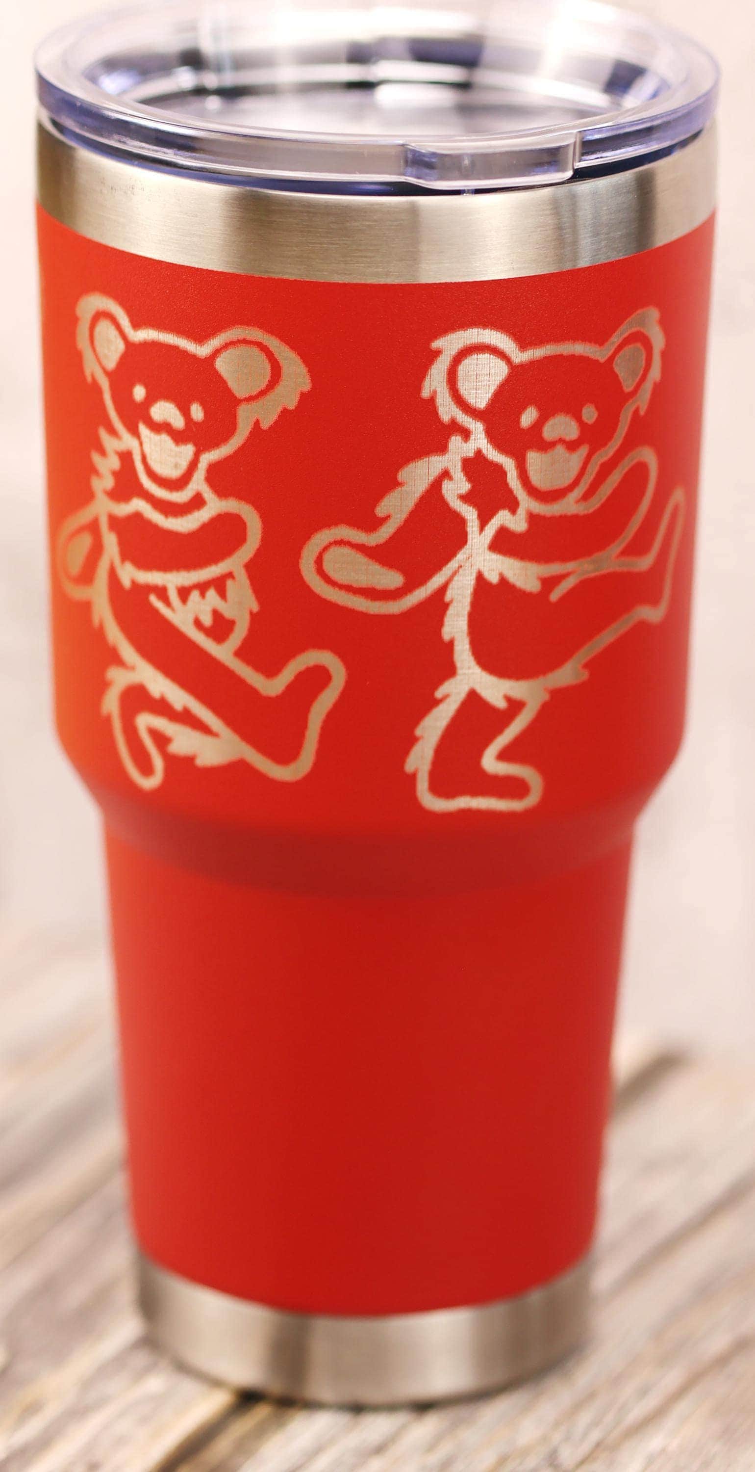 Grateful Dead Tumbler | 30oz Stainless Steel Vacuum Insulated Travel Mug - Laser Engraved Dancing Bears Design
