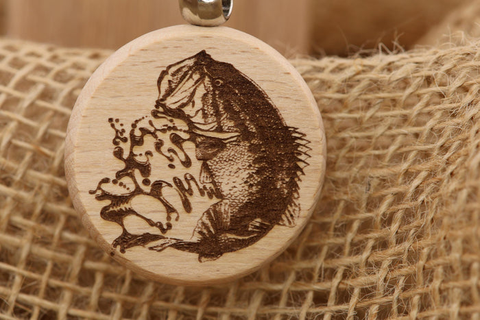 Largemouth Bass Keychain – Double Sided Engraved Hardwood With Rust Resistant Ring