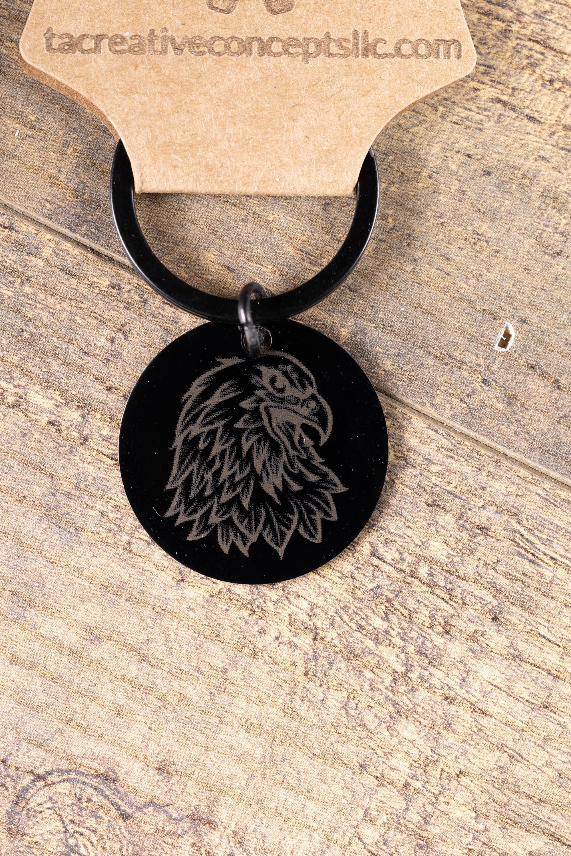 Black Stainless Steel Keychain - Laser Engraved American Eagle Design, Rust Resistant