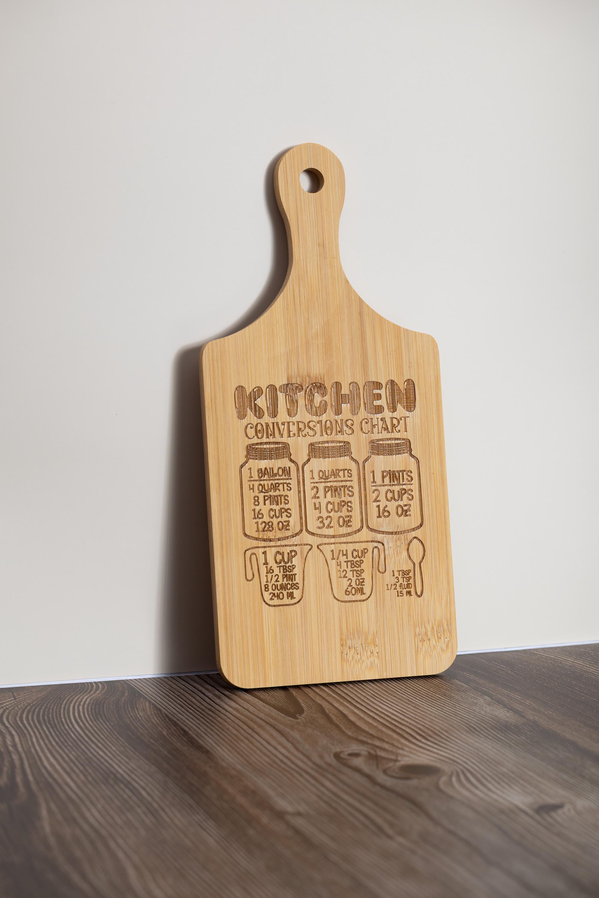 Bamboo Cutting Board - Kitchen Conversion Chart | Laser Engraved Small Prep Board