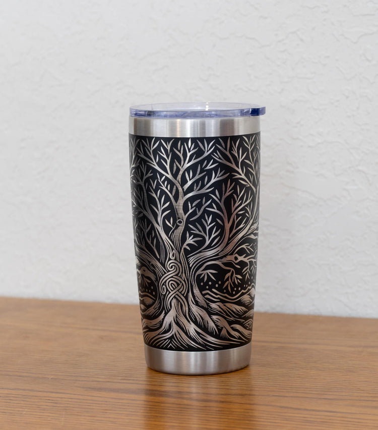 Celtic Tree Tumbler – 20oz Stainless Steel Cup | Vacuum Insulated Mug, Laser Engraved Design