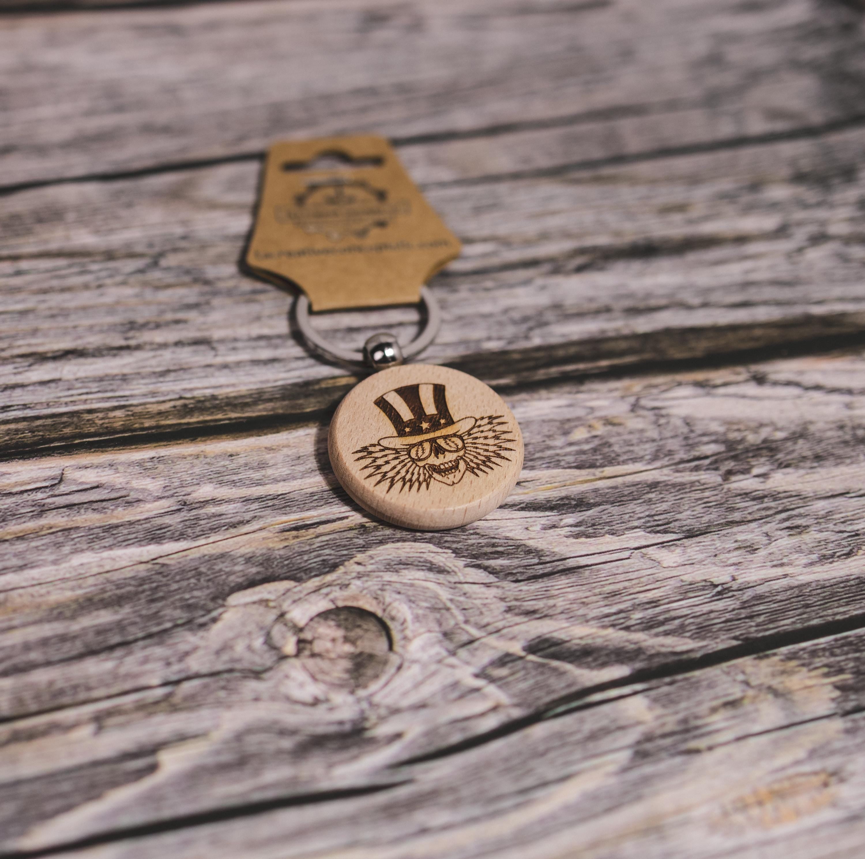 Grateful Dead Keychain – Uncle Sam Hardwood Double-Sided Engraving with Stainless Steel Ring