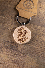 Koi Fish Keychain – Laser Engraved Hardwood With Stainless Steel Ring, Natural Finish