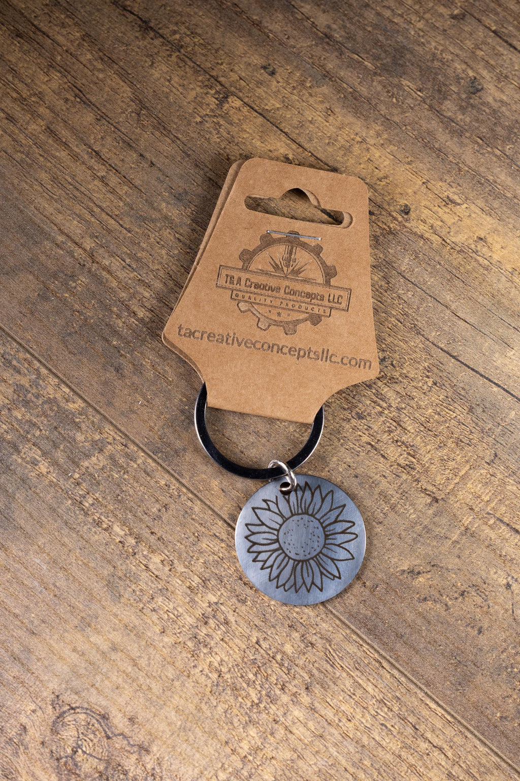 Sunflower Keychain – Polished Stainless Steel Floral Charm | Laser Engraved Accessory