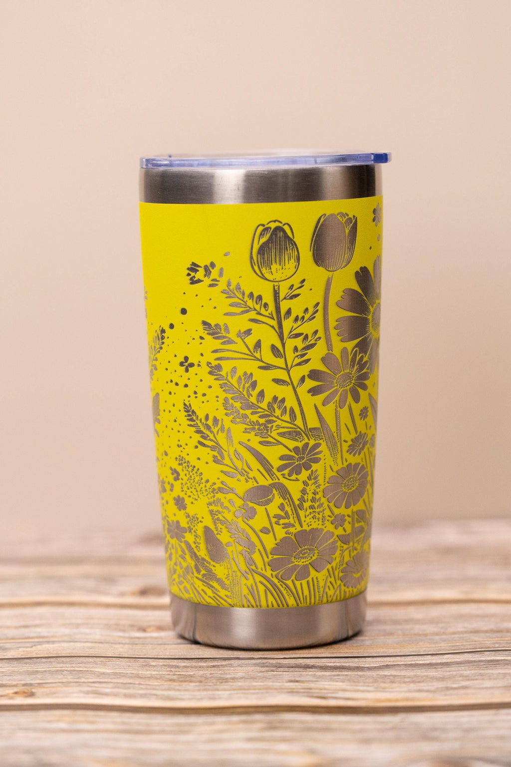 Stainless Steel Tumbler - Floral Wrap Tumbler with Daisy Tulip Design, 20oz Insulated Drinkware