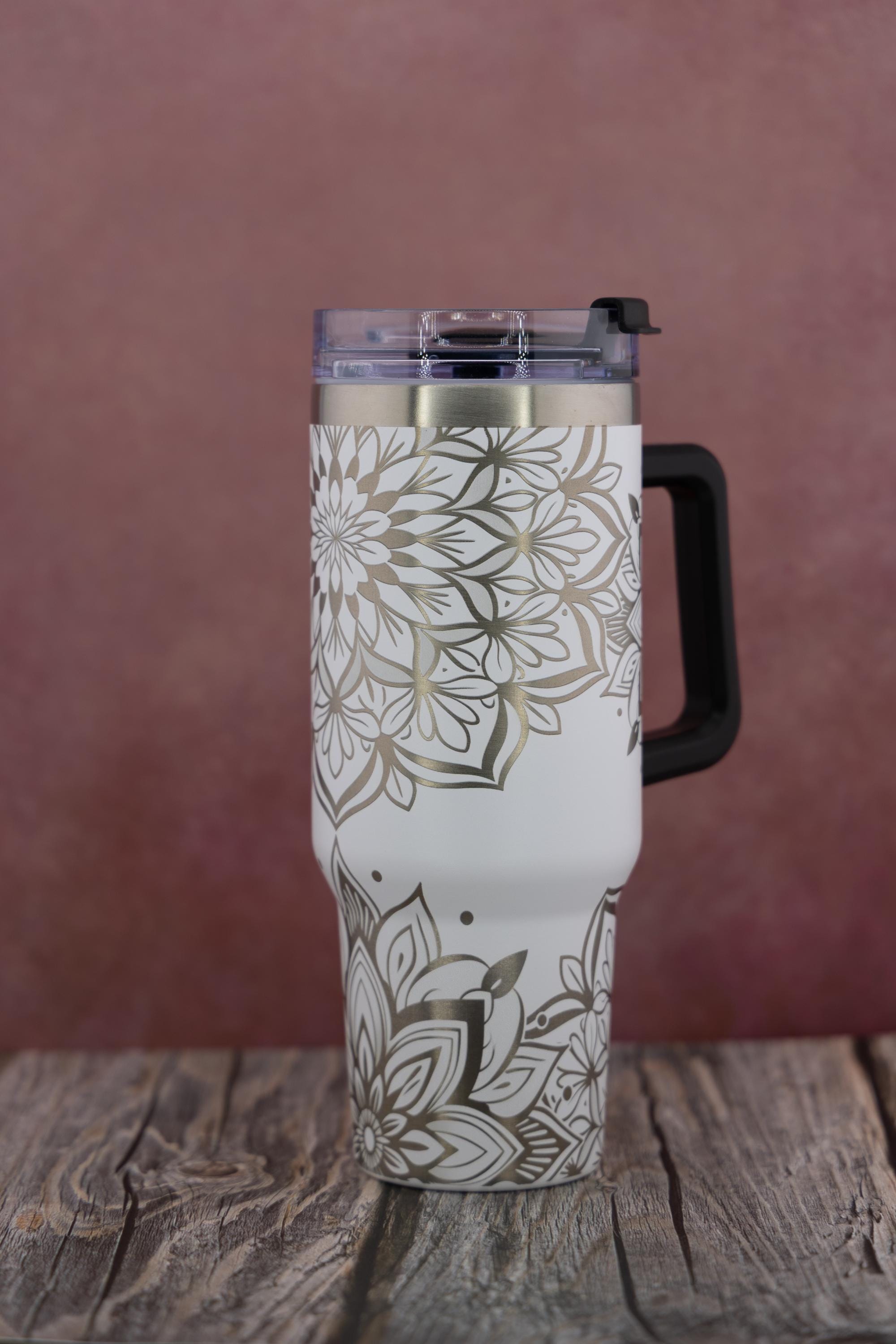 Mandala Travel Tumbler – Laser Engraved 40oz Insulated Cup With Double Wall Insulation