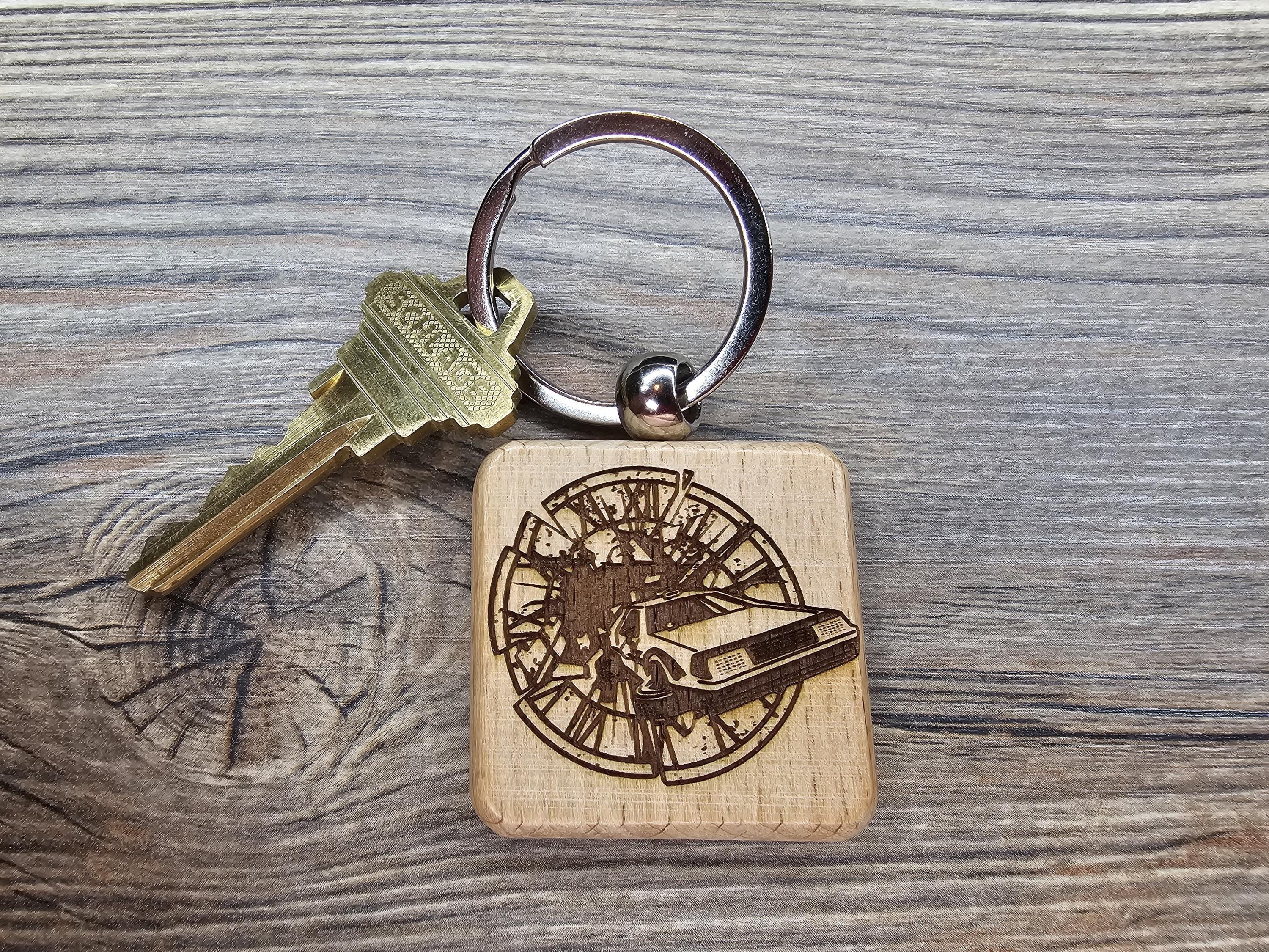 Back to the Future Keychain – Hardwood Double Sided Design with Stainless Steel Ring
