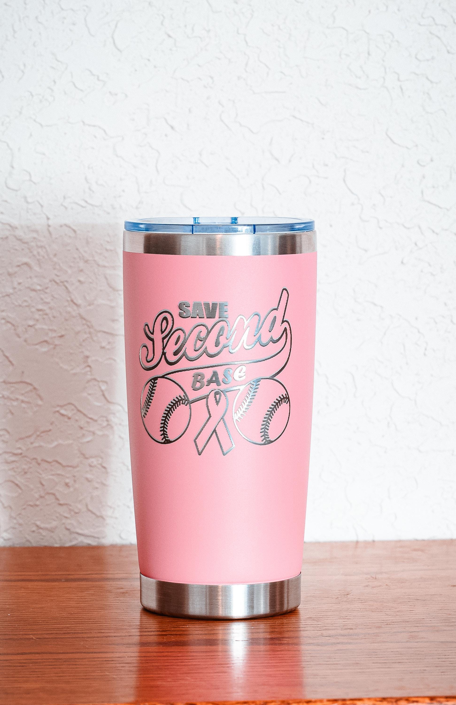 Breast Cancer Tumbler - Pink Powder Coated 20oz Stainless Steel Insulated Cup