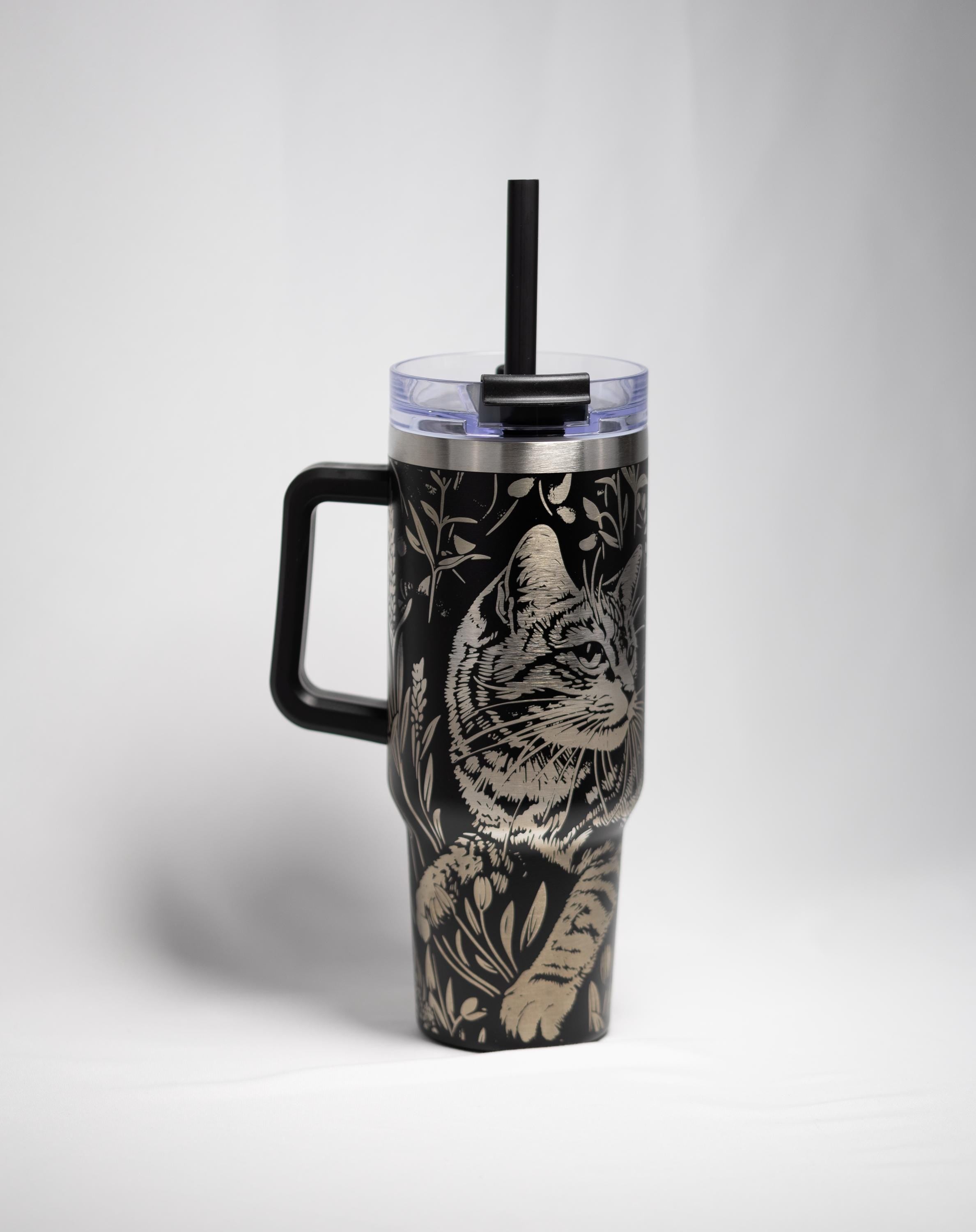 Laser Engraved Tumbler - 40oz Stainless Steel Cup With Floral Etched Design