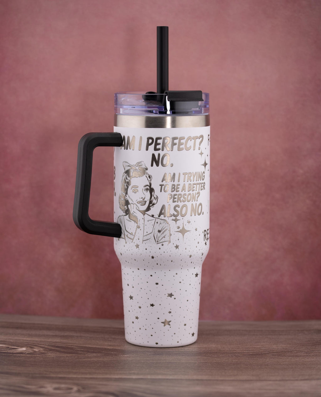 Stainless Steel Tumbler - 40oz Travel Mug With Handle & Straw Lid | Insulated Double Wall Cup