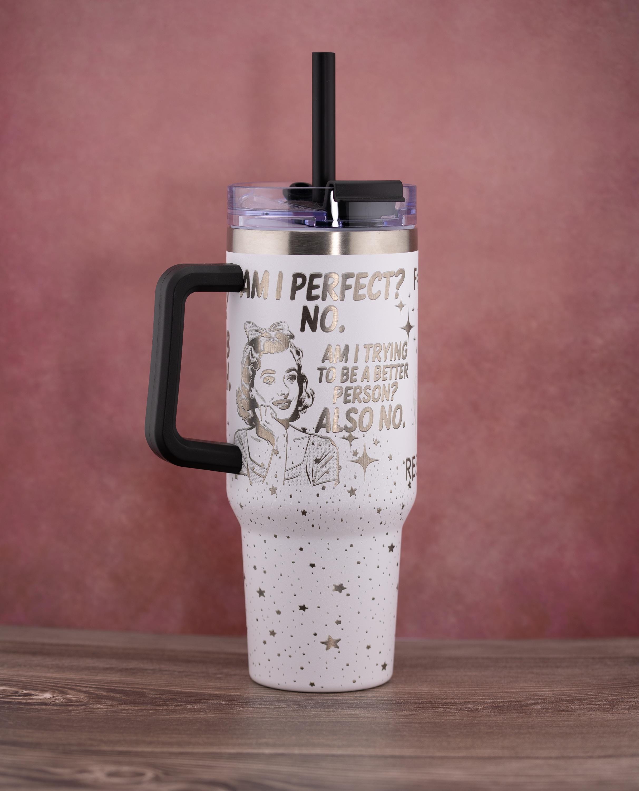 Stainless Steel Tumbler - 40oz Travel Mug With Handle & Straw Lid | Insulated Double Wall Cup