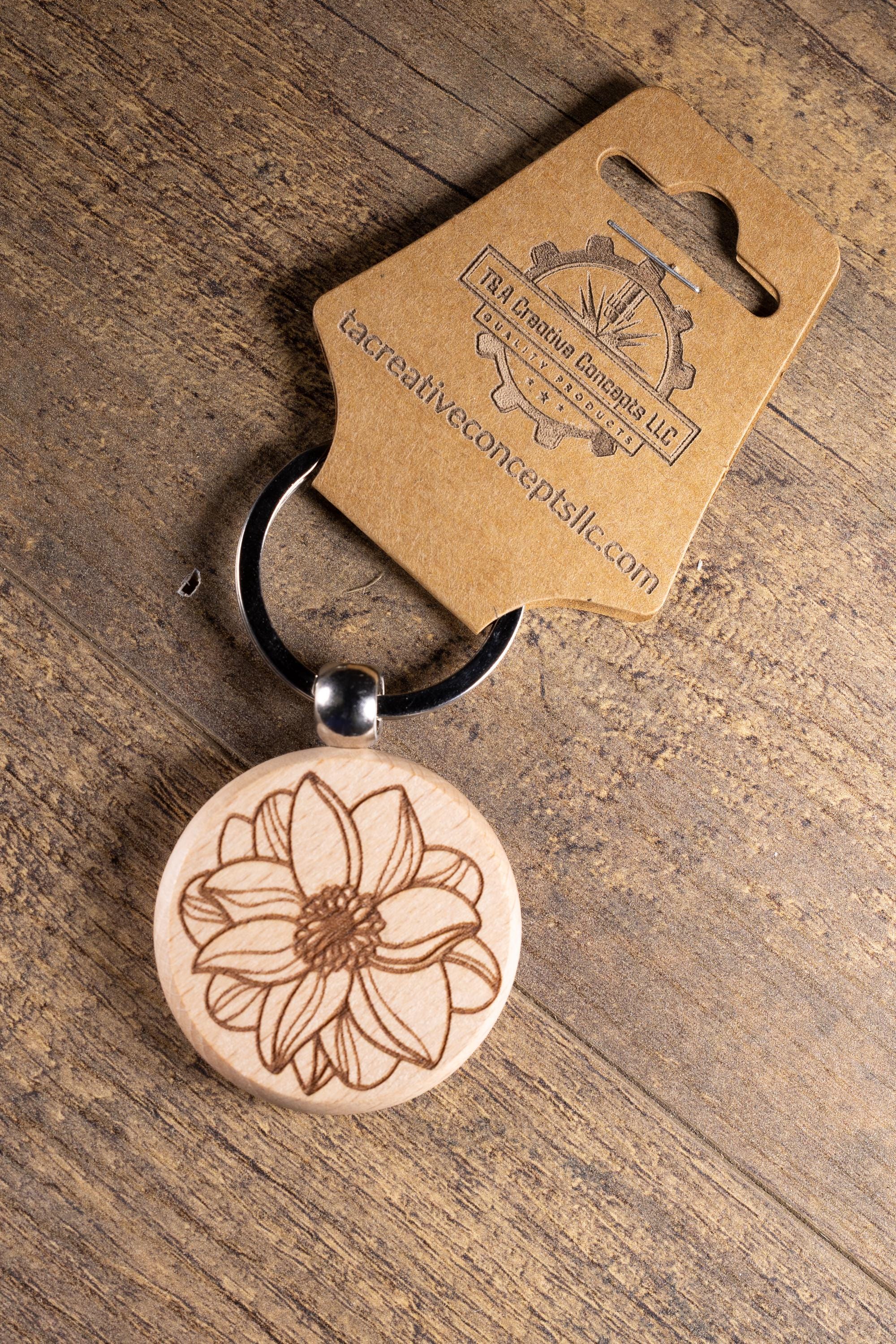 Wooden Mandala Keychain - Laser Engraved Solid Hardwood Boho Style Charm