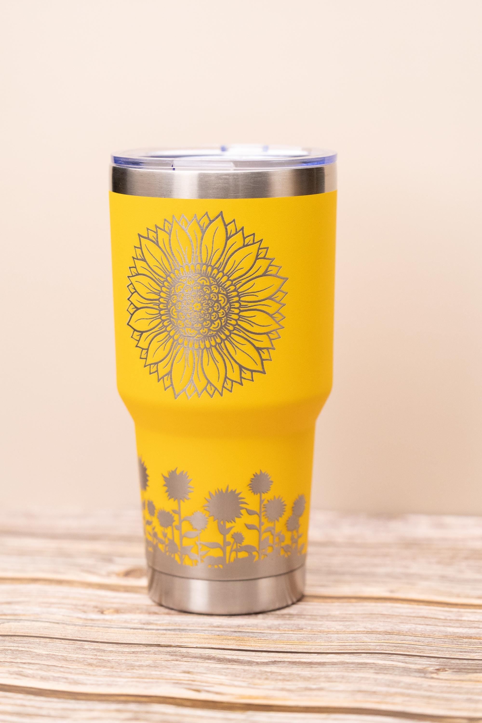 Sunflower Travel Tumbler - 30oz Vacuum Insulated Stainless Steel Cup with Clear Lid