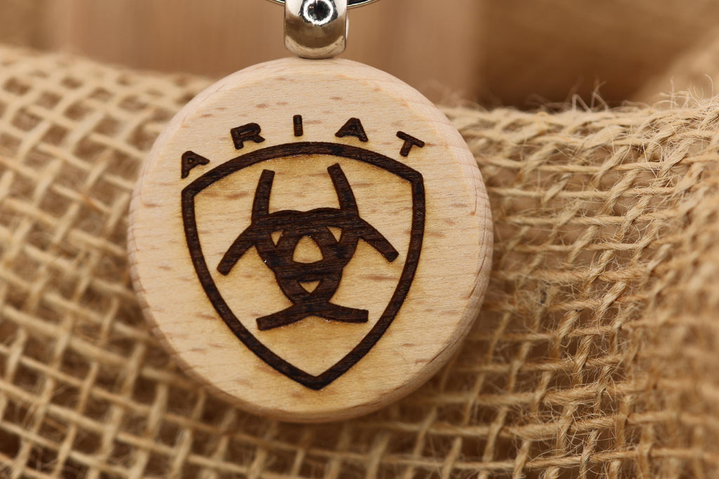 Ariat Wood Keychain - Double Sided Engraved Charm With Rust Resistant Ring