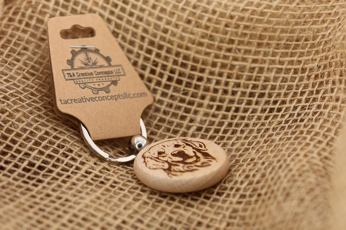 Golden Retriever Keychain - Double Sided Hardwood Dog Charm, Laser Engraved